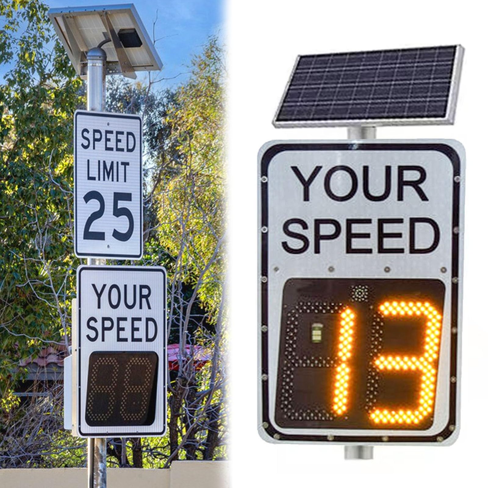 Solar Speed Feedback Sign with LED Display, Radar