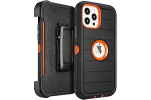 SAIBORO for Defender iPhone 12 Pro Max Case with Clip Holster,Heavy Duty Rugged Full-Body Protective,3 Layers of Sturdy,Military-Grade Defender Cover for iPhone 12 Pro Max Phone Case (Black & Orange)