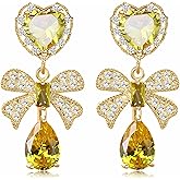 Austrian Crystal Heart Teardrop Bowknot Drop Dangle Stud Earrings for Women 14K White Gold Plated Hypoallergenic Jewelry Gifts for Women