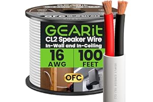 GearIT 16/2 Speaker Wire (100 Feet) 16AWG Gauge - in Wall Audio Speaker Wire Cable / CL2 Rated / 2 Conductors - OFC Oxygen-Fr