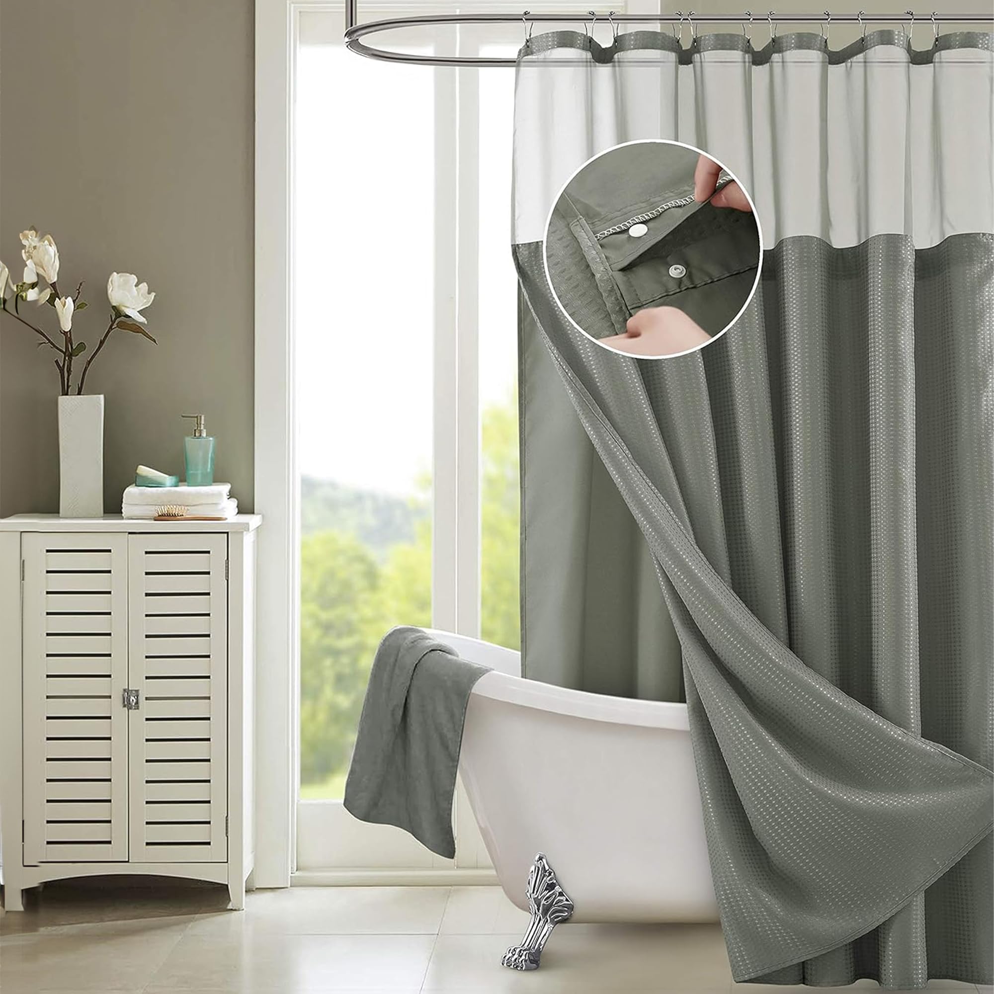 Dainty Home Waffle Weave Shower Curtain with Fabric Snap in Liner Set with Mesh See Through Top Hotel Quality White Bathroom Curtain Set 70 X 72 Inch Long Shower Curtain in Grey — image 1