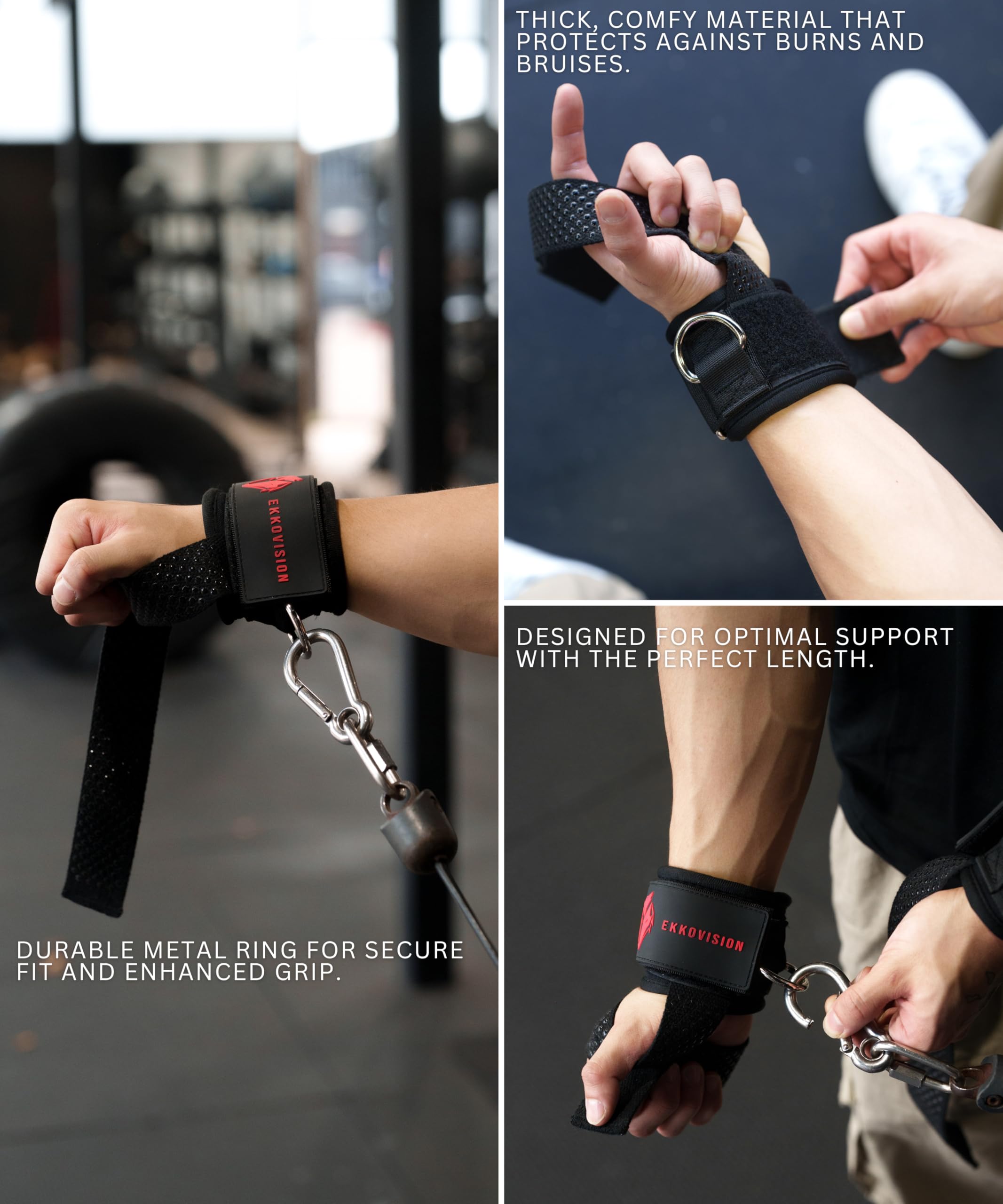 Ekkovision Weight Lifting Straps With Cuffed D Ring, Wrist Support for Men, Heavy Duty Thick Comfortable Lifting Straps, Secure Fit, Enhanced Grip, Straps for Weightlifting & Gym Training, Black