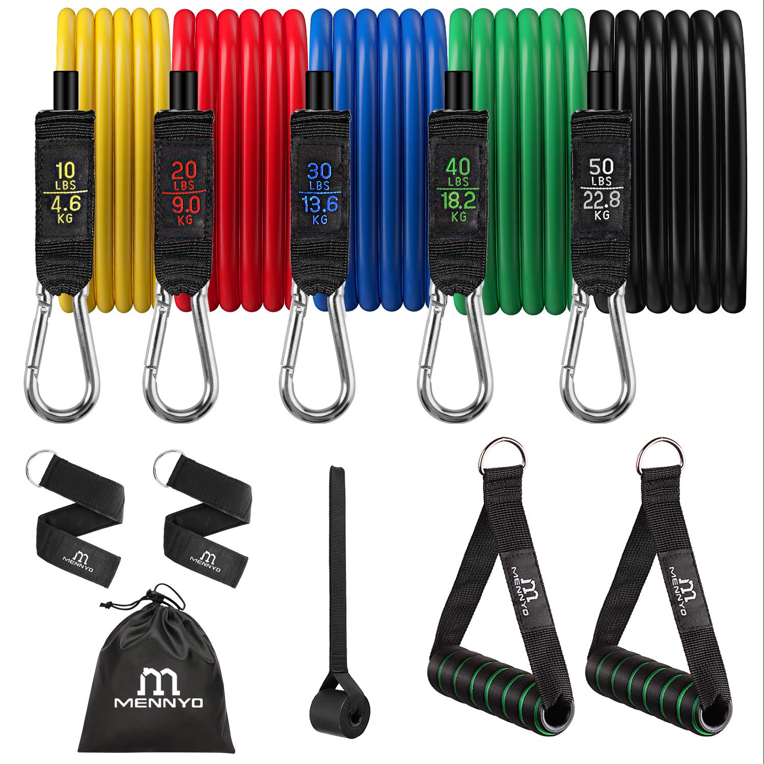 MENNYO Fitness Band Resistance Bands 17 Pieces Exercise Band with 5 Resistance Tube Bands, 5 Resistance Bands