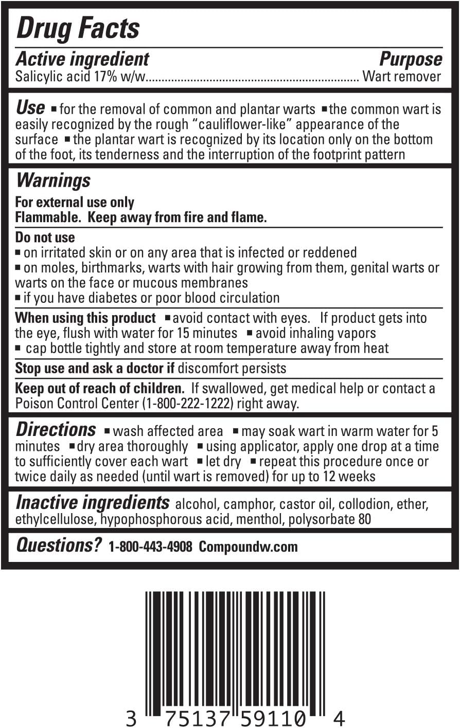 Compound W Fast Acting Liquid | Salicylic Acid Wart Remover | 0.31 Fl Oz: Health & Personal Care