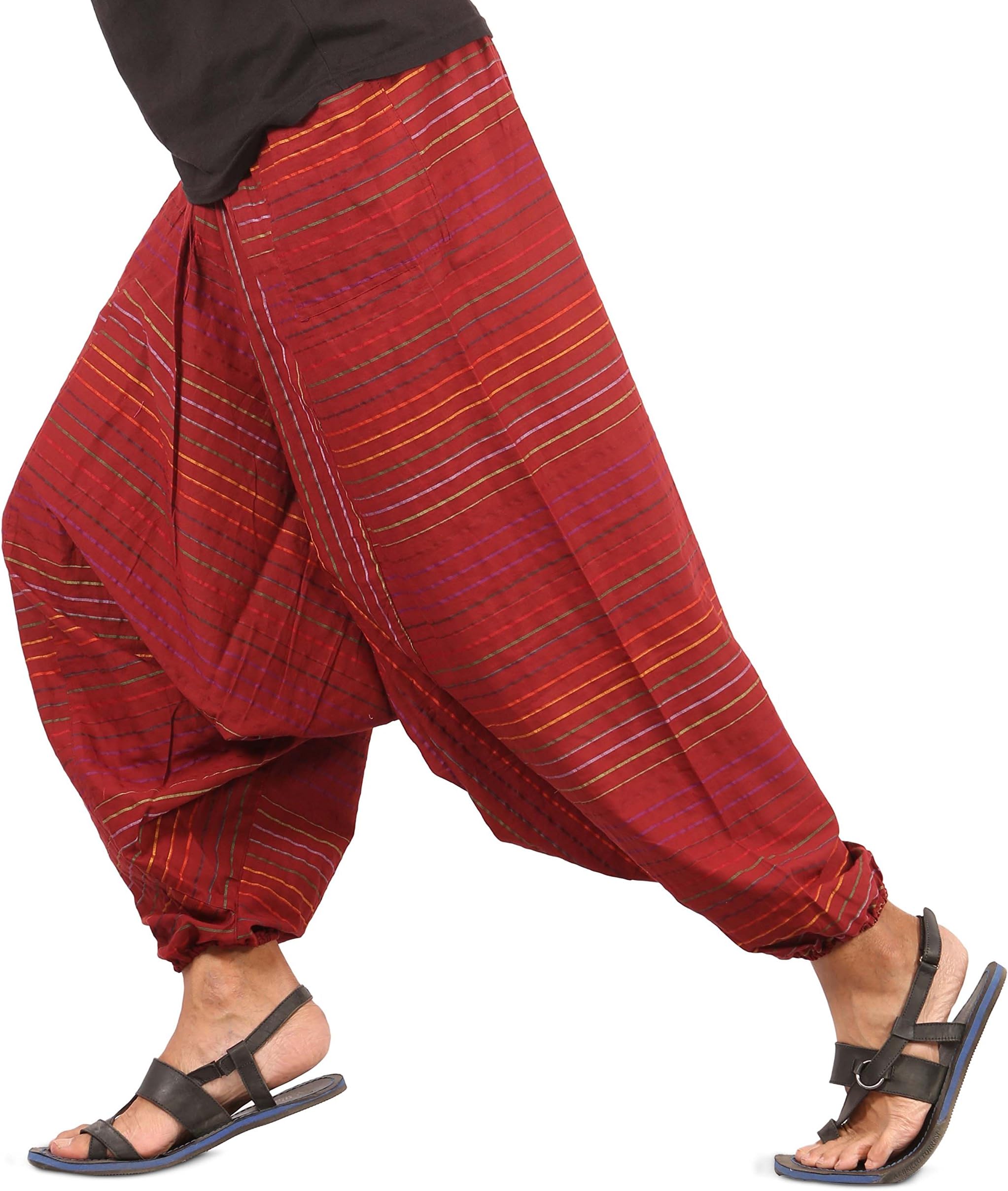 THE HAREM STUDIO Mens Womens Harem Pants Boho Hippie Cotton Handmade Sarouel Baggy Trousers - Stripes Design