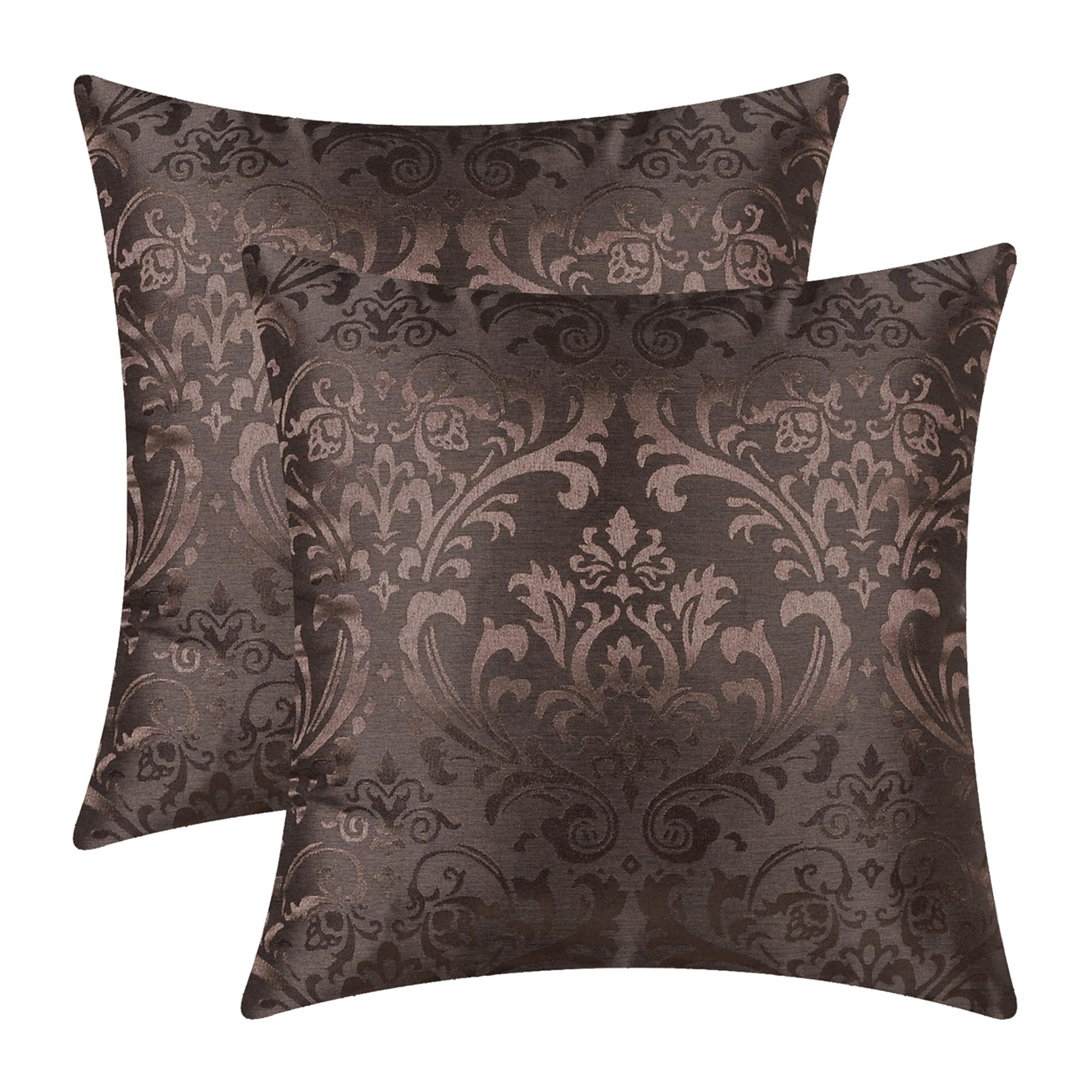 Photo 1 of CaliTime Pack of 2 Throw Pillow Covers Cases for Couch Sofa Home Decoration Vintage Damask Floral Shining & Dull Contrast 18 X 18 Inches Coffee