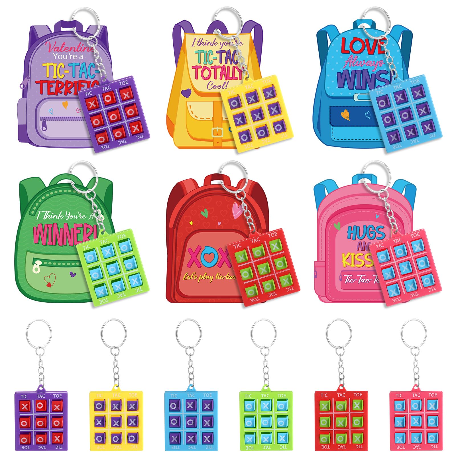 Photo 1 of Capoda 30 Set Valentines Day Tic Tac Toe Game Keychains with Gift Cards Valentine's Day Keychains Gifts for Kids School Classroom Favors Exchange Prizes Bags Stuffers (Backpack)