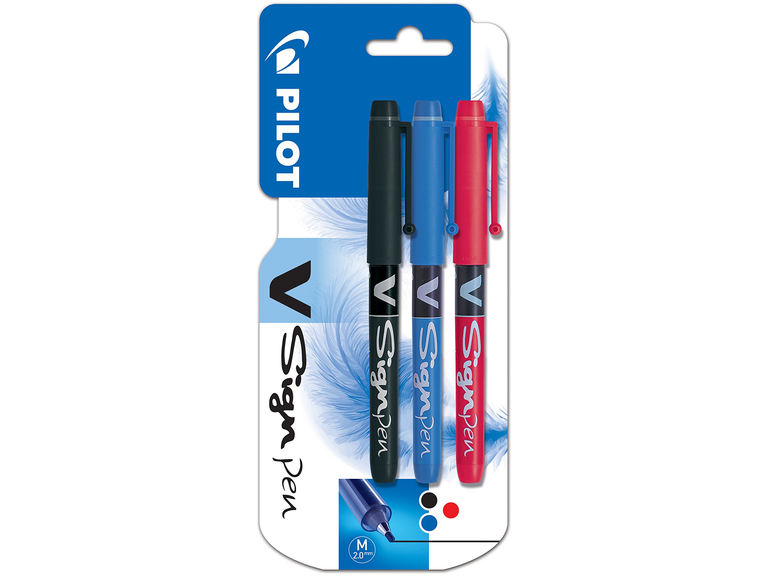 Pilot V-Sign Pen Felt Pens Pack of 3 Medium Point Black/Blue/Red