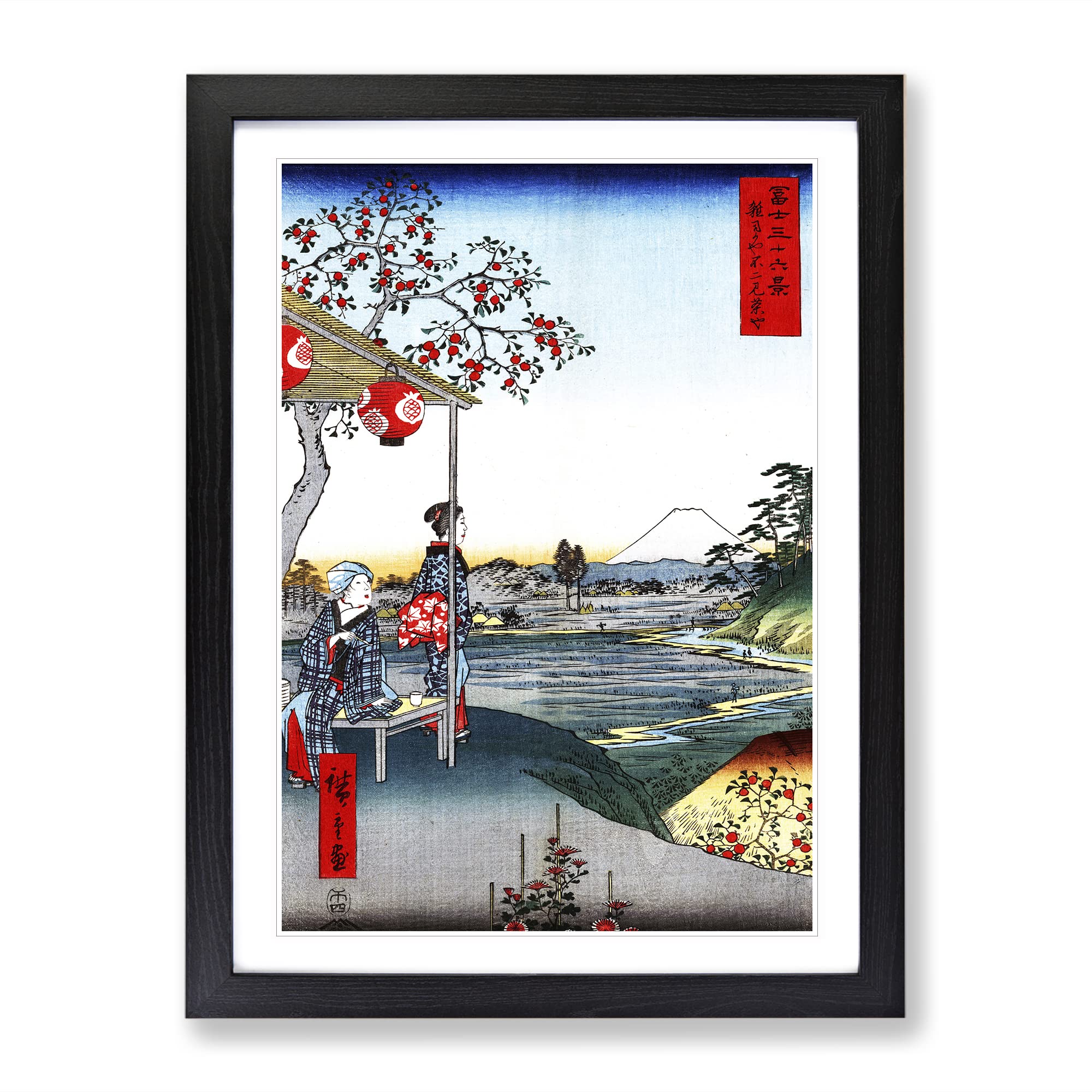 The Teahouse With The View Of Mt. Fuji By Utagawa Hiroshige Asian Japanese Framed Wall Art Print, Ready to Hang Picture for Living Room Bedroom Home Office Décor, Black A3 (34 x 46 cm)
