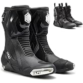 ILM Motorcycle Racing Boots Sport Footwear CE Protective Gear Model BRC1 | CE Racing Boots, Dual-Layer, TPU Armor, Anti-Torsion Sole, Heel/Shin Vents, 3D Mesh Liner, Side zip, Quick-Lock Buckle