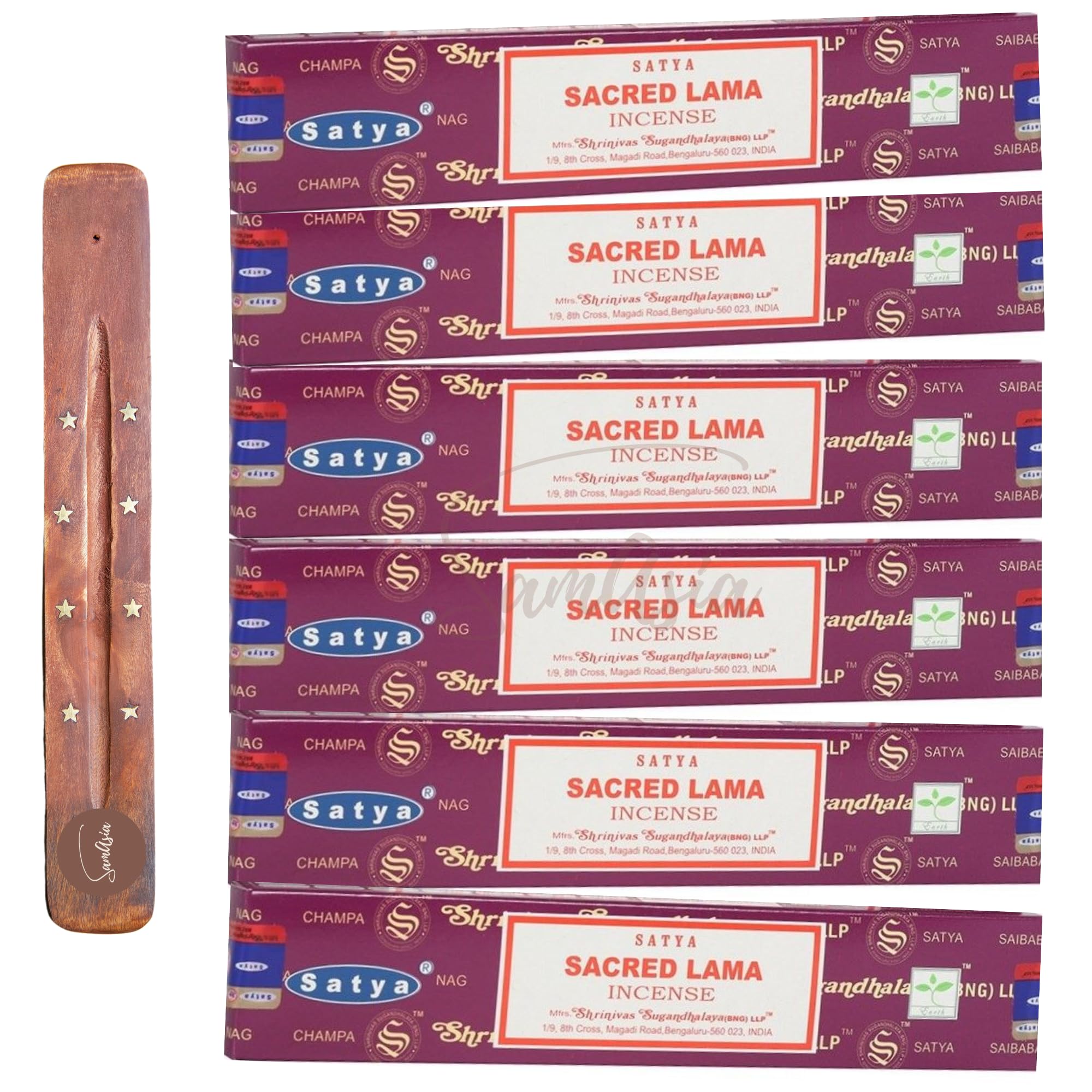 Satya Nag Champa Sacred Lama Incense Sticks | x6 pack | with SAMASIA incense sticks holder | Used for Aromatherapy, Spa, Yoga, Weddings, Meditation, Healing, Positivity and Relaxation