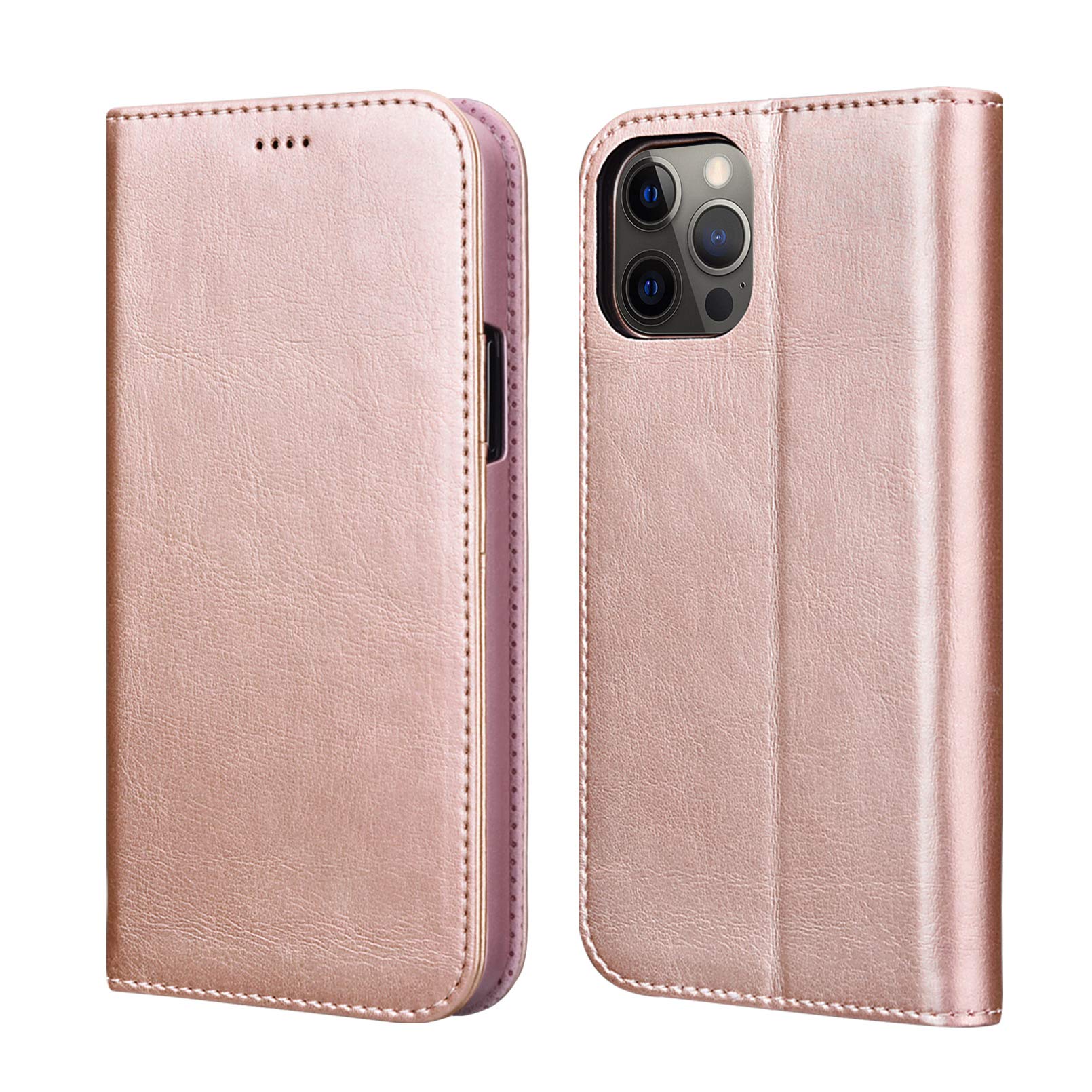 ICARER Wallet Case for iPhone 12 Pro Max, Premium Leather Magnet Folio Flip Cover with Kickstand and 3 Credit Card Slots Back Cover Case for Apple iPhone 12 Pro Max 6.7 Inch 2020 Released (Rose Gold)