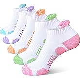 Heyoboy Womens Athletic Running Cotton Socks, Thick Cushioned Anti-blister Wicking Ankle Socks 5 Pairs