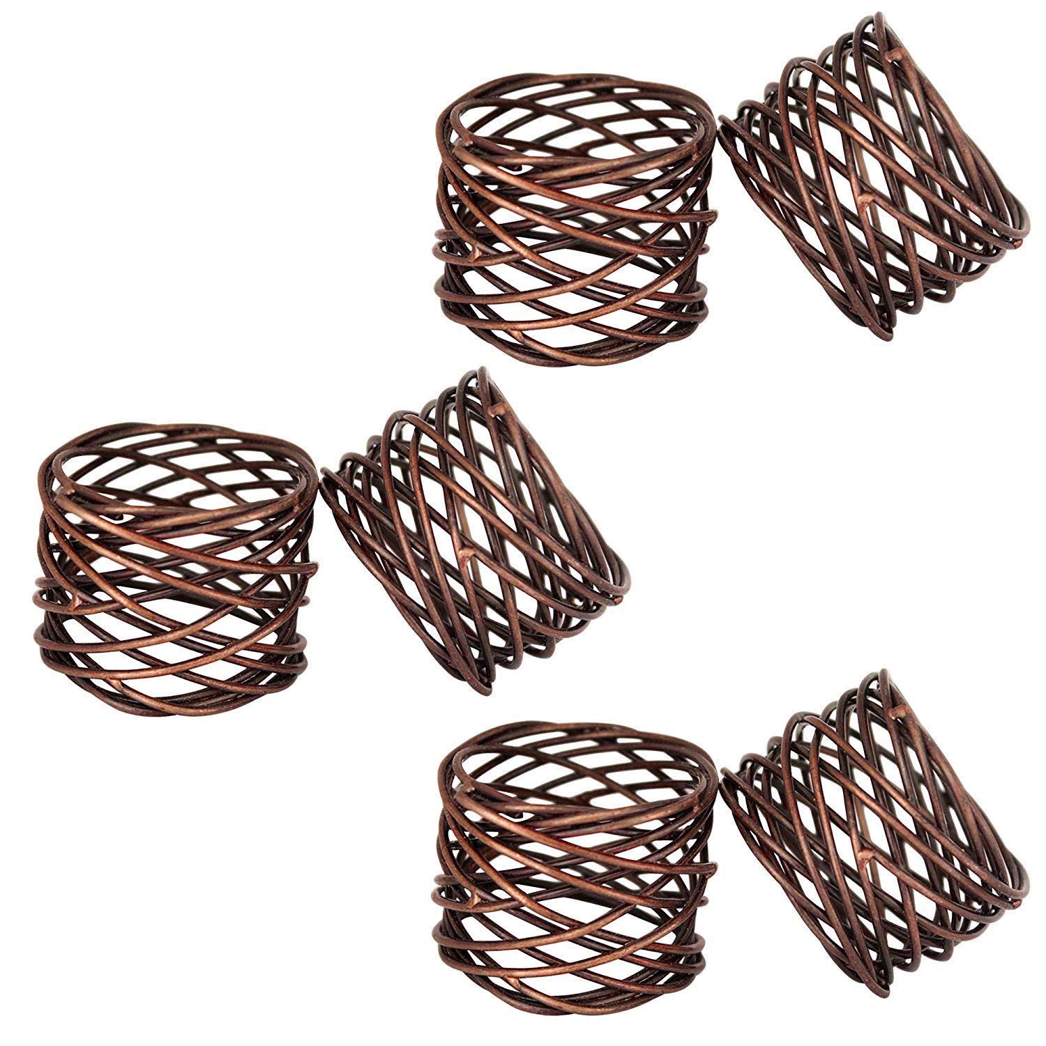 ITOS365 Handmade Copper Antique Round Mesh Napkin Rings Holder for Dinning Table Parties Everyday, Set of 6