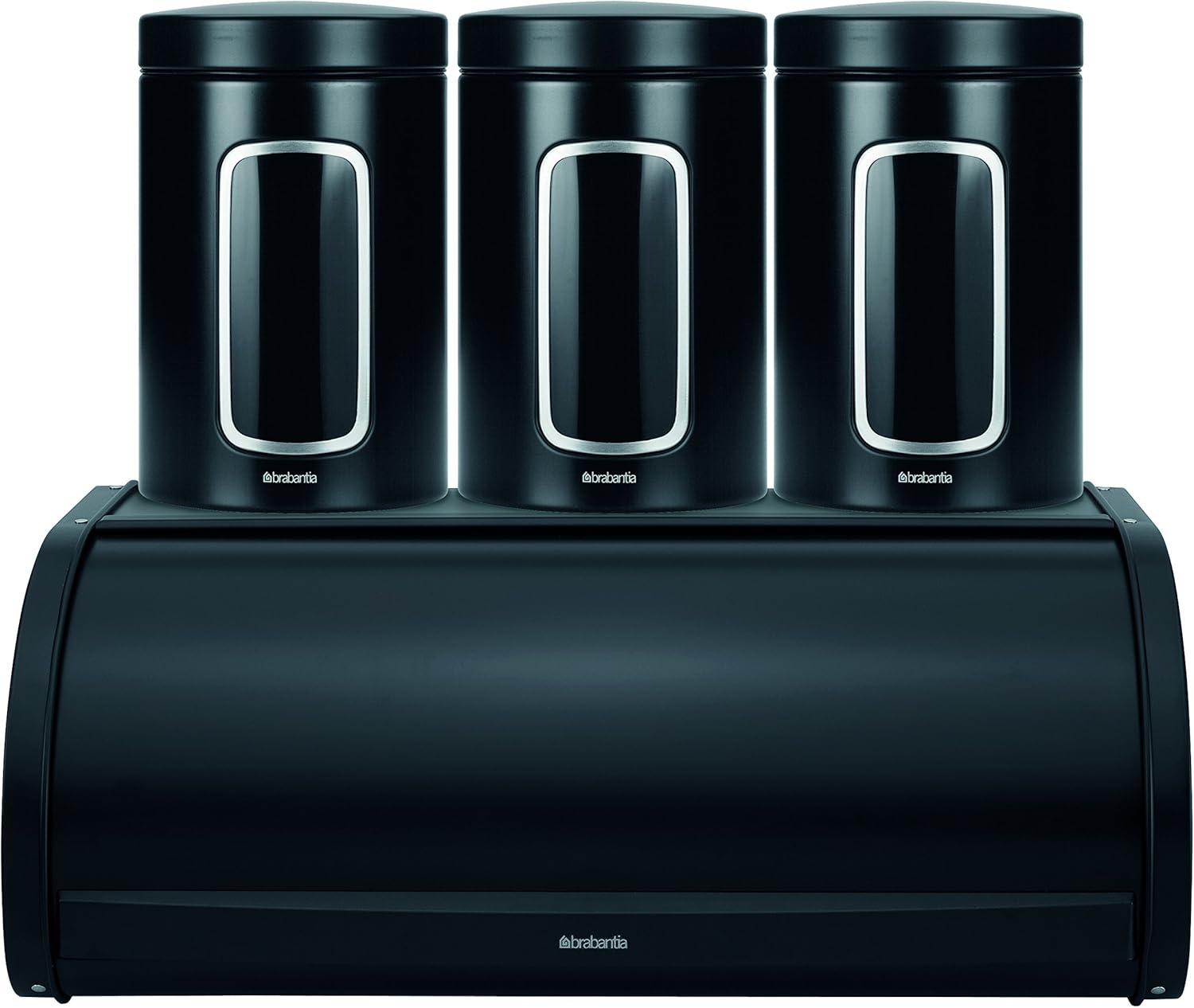 Brabantia Roll Top Bread Bin (Matt Black) Large Front Opening Flat Top