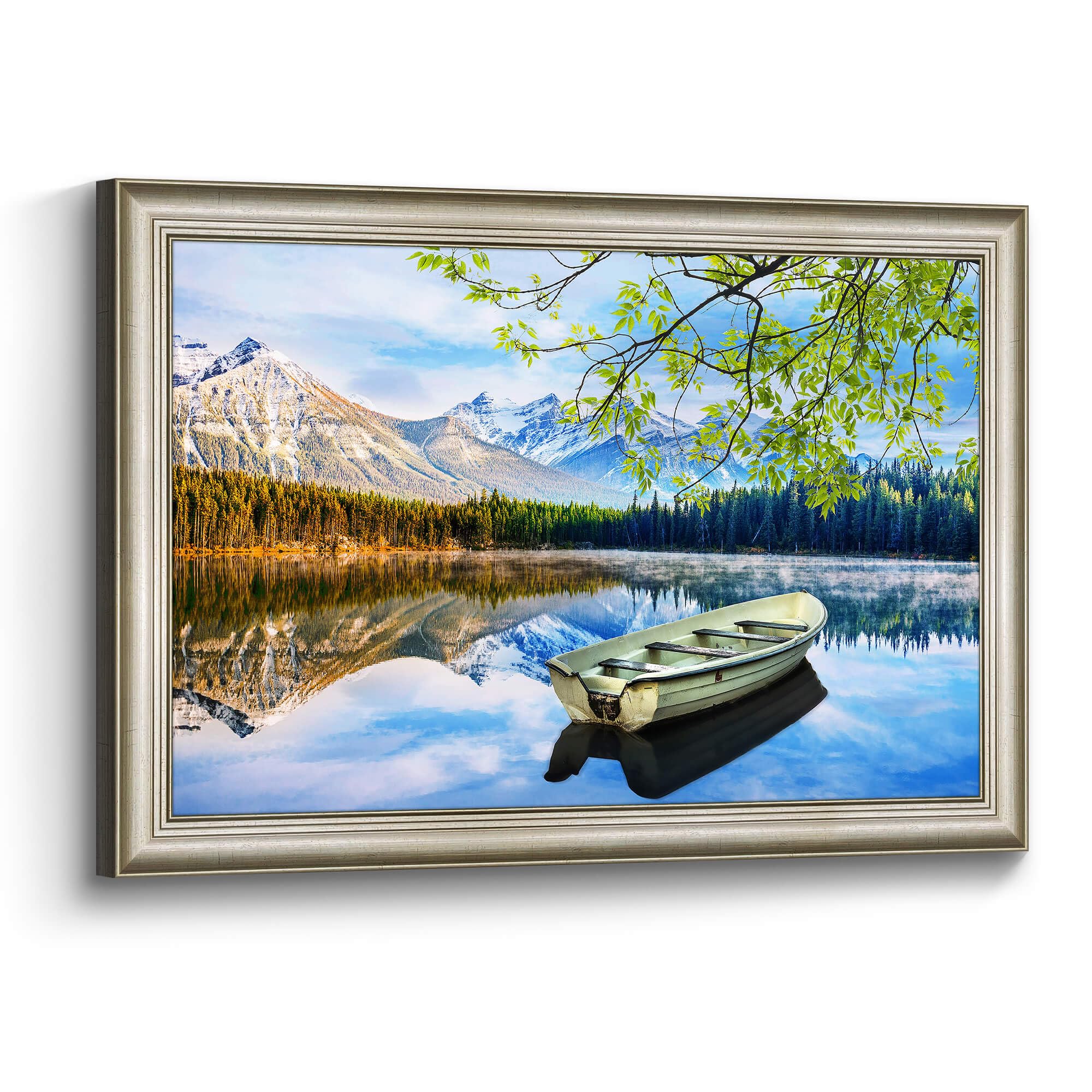 canvas-framed-lake-wall-art-boat-scene-picture-nature-landscape-print