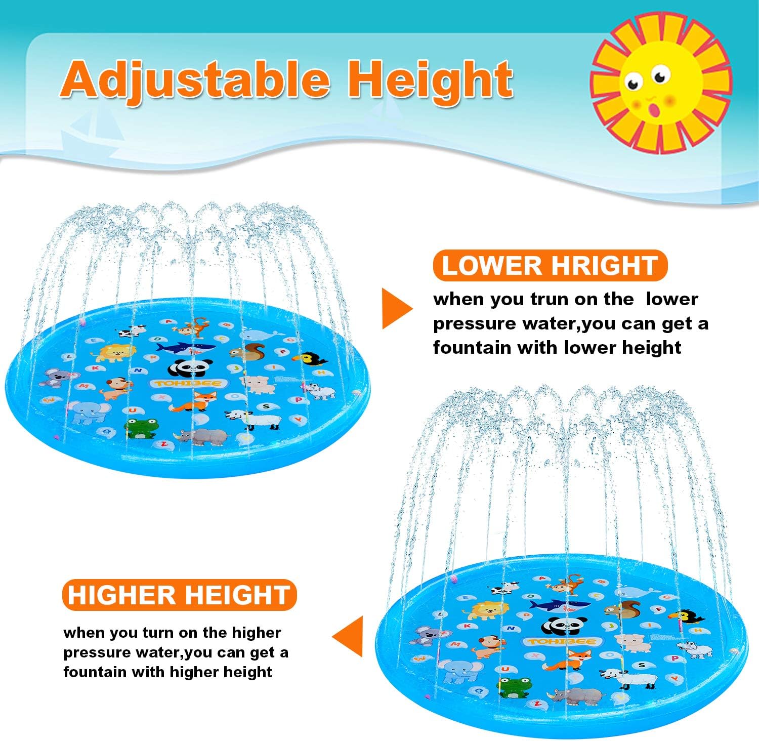 TOHIBEE Splash Pad, Sprinkler for Kids & Baby Pool, 68'' Outdoor Water Toys Wading Pool for Learning,Children Splash Play Mat Swimming Pool Summer Sprinkler Toys for Toddlers and Boys Girls: Toys & Games