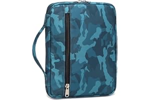 OCTSKY Bible Cover for Boys Kids Scripture Carrying Case with Handle Pockets Childrens Toddler LDS Handbook Holy Book Protector Pouch Teens Church Bag Hope Journaling Storage Organizer Camo Blue