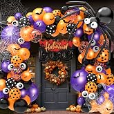 126 Pcs Halloween Balloon Garland Arch Kit, Party Decoration with Bat Decor | Halloween Party Decorations, Halloween Balloon Arch, Eye Balloons with Spider Web, Bats Decor, Birthday Supplies