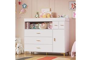 PAKASEPT Changing Table with Drawers, Changing Table Dresser with 5 Drawer & Cabinet