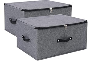 AMJ Large Collapsible Storage Baskets [2-Pack] — Multi-Use Foldable Linen Fabric Bin with Handles for Home, Closet & Office, 