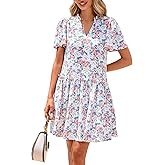BTFBM Women Summer Dresses 2025 Short Sleeve V Neck Tiered Ruffle Boho Swing Dress A-Line Floral Mini Dresses