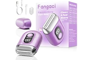Fangaci Cordless Electric Shaver for Women: Mini Electric Razors with LED Display - Rechargeable Bikini Trimmer - IPX7 Waterproof Wet Dry Face Razor for Body Pubic Leg (Bright Purple)