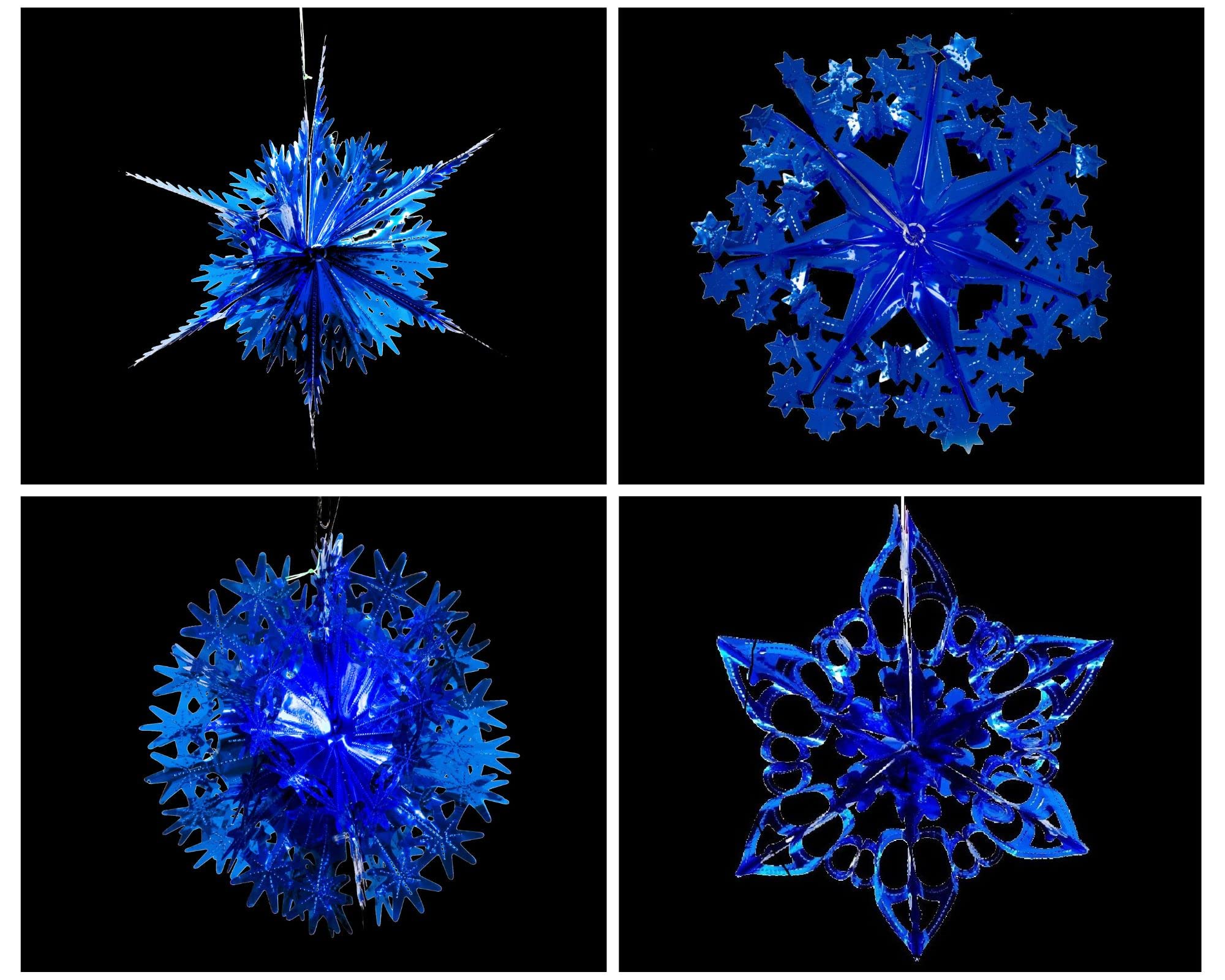 Simply Products Set of 4 40cm Christmas Foil Ceiling Garland Hanging Xmas Decoration, Long Star, Snowflake, Star Ball & Star (Royal Blue)