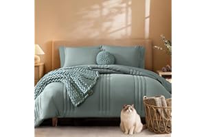 Monbix Queen Comforter Set - 7 Pieces Sage Green Bed in a Bag Queen Bedding Sets with Comforters, All Seasons Down Alternativ