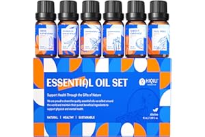 HIQILI Essential Oils for Diffusers for Home，Top 6 Gift Essential Oil Set，Include Lavender, Orange, Peppermint, Tea Tree, Eucalyptus, Lemongrass，Beginner Kit（10ML*6）