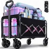 Collapsible Folding Utility Wagon Cart with Wheels, 360 Lbs Heavy Duty Outdoor Foldable Wagon with Adjustable Handle, 2 Drink Holders, Portable Wagon for Groceries, Garden, Beach, Camping, Shopping