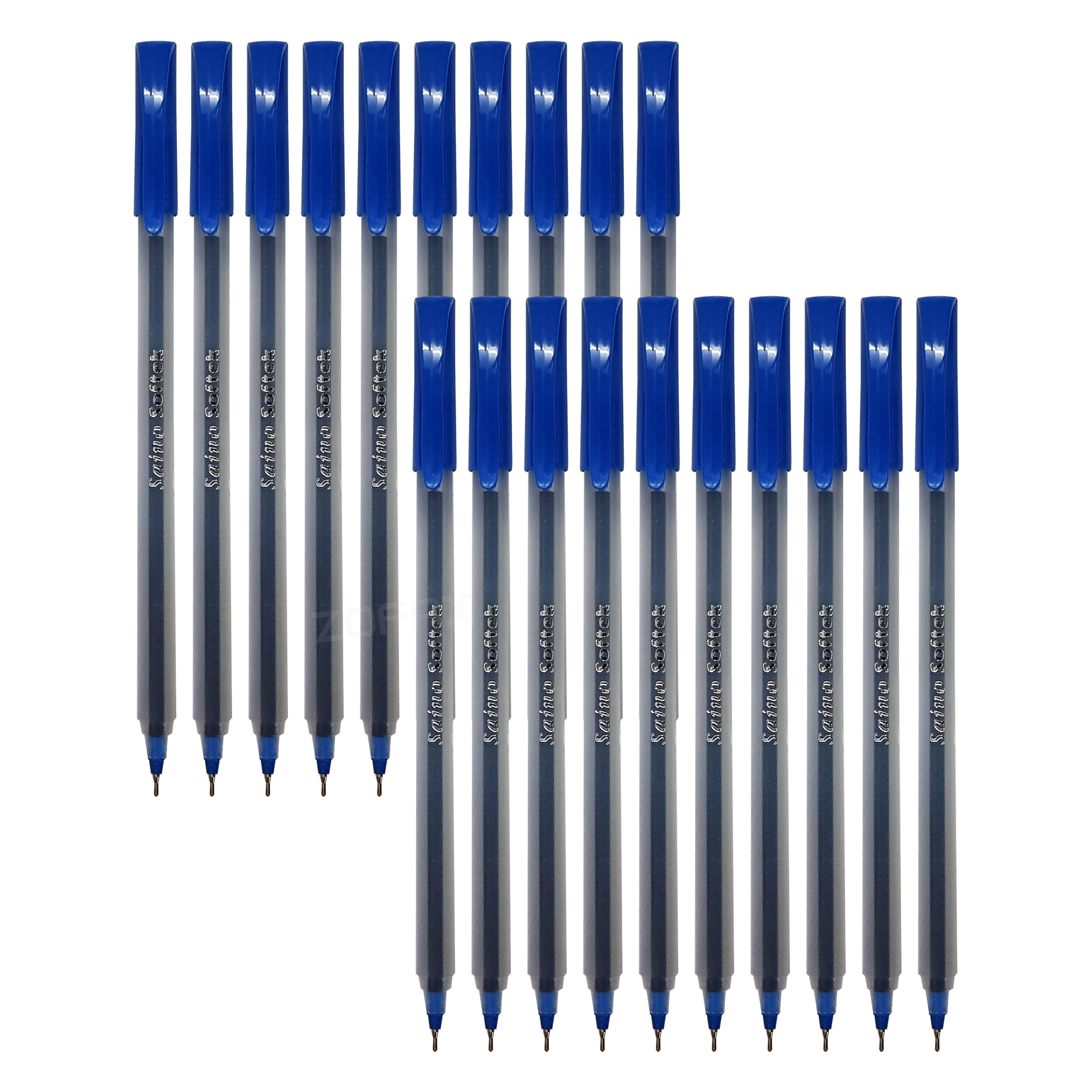 SAINO Softek Ballpoint Pens, BLUE, Fine Point (0.7mm), Pack of 20, Fine Writing Ball Pens, Comfort Grip, Perfect for School Office Home Business Use