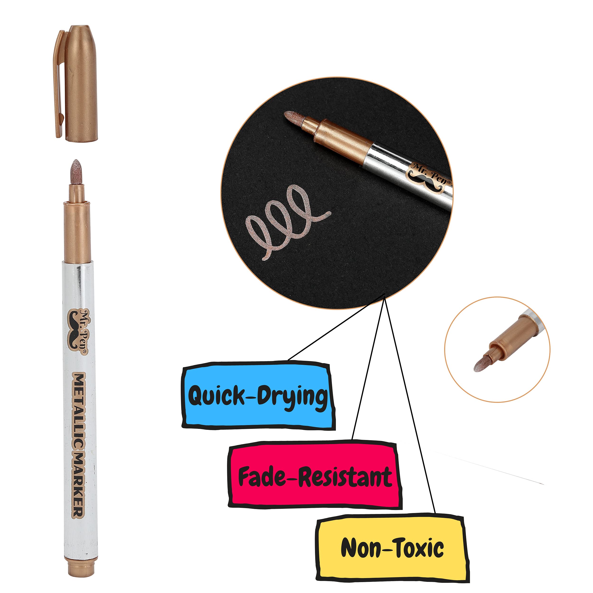 Mr. Pen- Metallic Paint Markers, 10 Colors, Metallic Markers for Black Paper Pens to Write on Black Paper