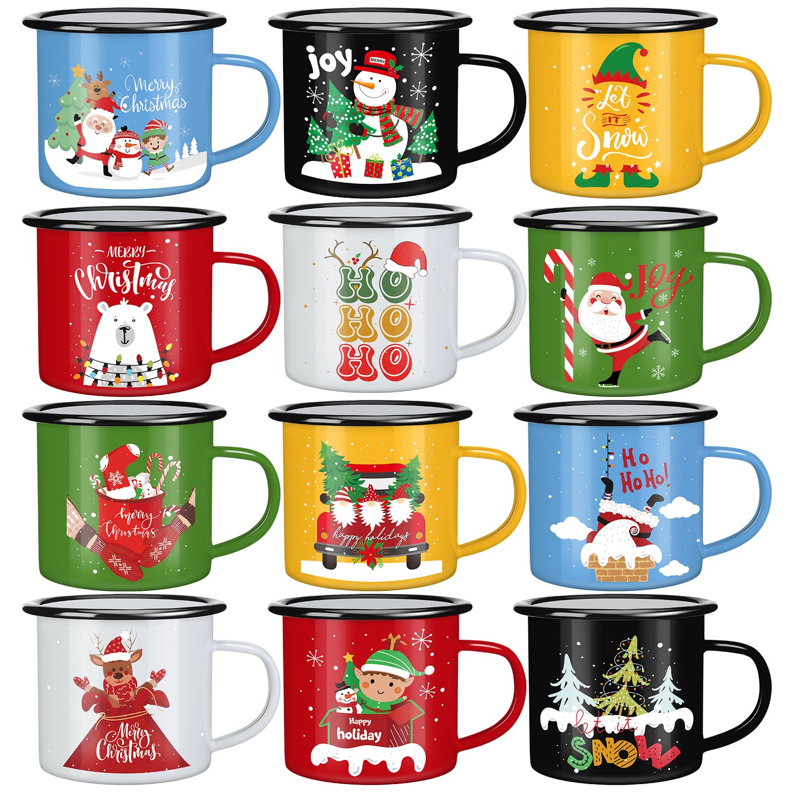 View 1 of **MAJOR DAMAGE**
CHENGU Set of 12 Christmas Enamel Mug Bulk 12 oz Hot Chocolate Mugs Holiday Hot Cocoa Ceramic Mugs Merry Christmas Xmas Funny Coffee Cups Stocking Stuffer Gifts for Women Family Friends Coworkers