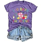 LAZYCHILD 100 Days of School Teacher Shirt: Women Happy 100th Day of School T-Shirt Teacher Gifts Tee Tops