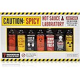 Caution Hot Sauce Laboratory 7pk – Assorted Spicy Flavors with Garlic, Jalapeño, Chipotle, Carolina Reaper & Habanero Hot Sauce Variety Gift Set