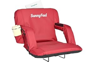 SunnyFeel Stadium Seat with Back & Arm Support, Wide 6-Position Reclining Bleacher Chair, Waterproof Cushion w/Cup Holder, Ph