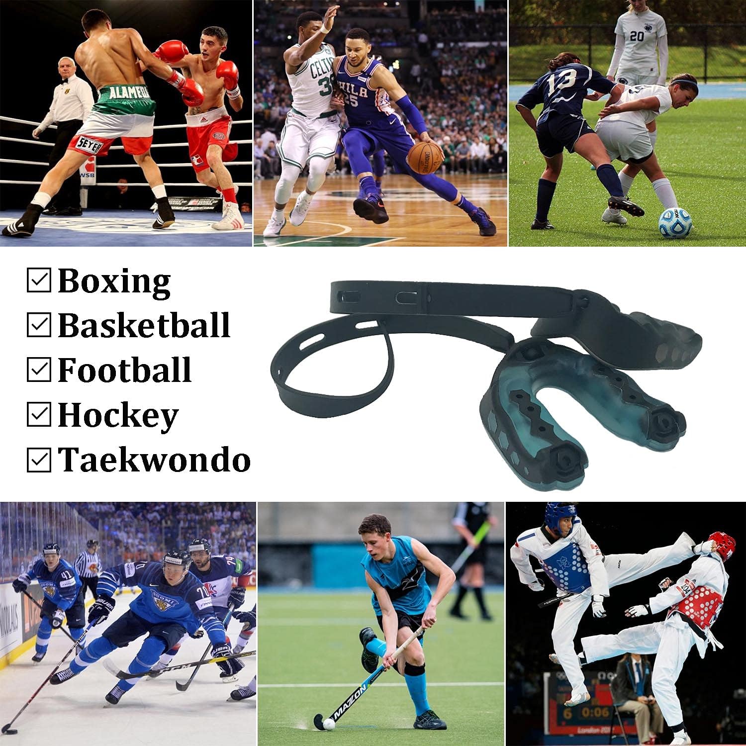 SELECTOP 2 Pack Sports Mouth Guard for Adults, Soft Mouthguard with Strap for Boxing, Basketball, Lacrosse, Football, MMA, Martial Arts, Hockey and All Contact Sports, 2 Black : Sports & Outdoors