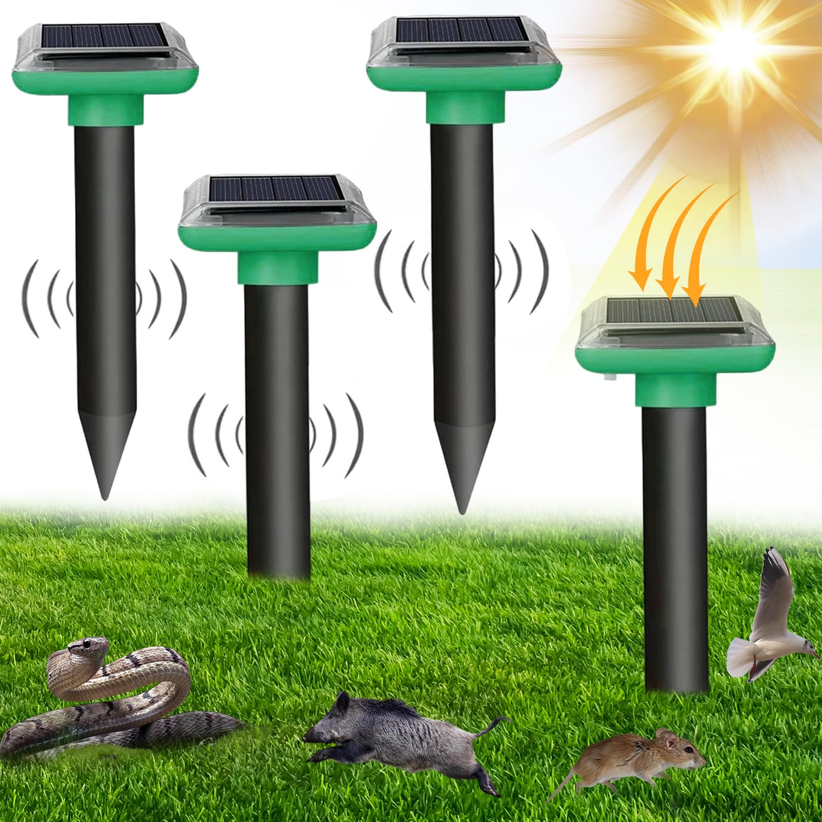 4 Pack Mole Repellent, Ultrasonic Mole Repellent Solar Powered, Waterproof Snake Repellent, Mole Deterrents for Repelling Moles,Gopher,Voles, Snakes,Rodents in Lawn Garden Yard