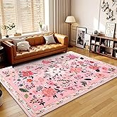 Terrug Floral Washable Area Rug for Bedroom, 4x6 Pink Rug Boho Ultra-Thin Rugs for Entryway, Soft Non Slip Carpet Vintage Rug for Living Room, Entry, Kitchen, College Dorm, Dining Room, Nursery