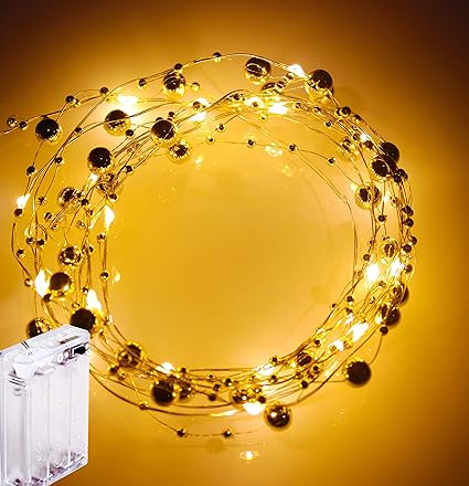 Citra 20 Led Battery Operated Golden Pearl Warm White Copper String Light for Diwali and Other Festival Decorations