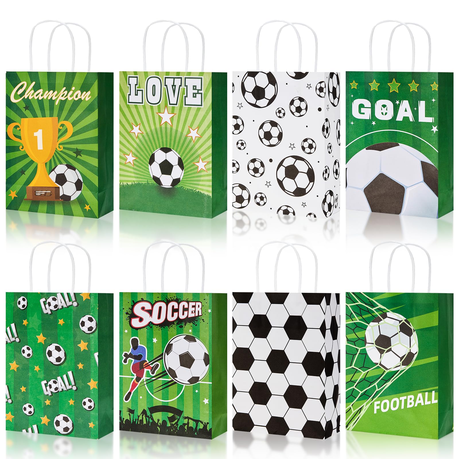 Fußball Papiertüten 32 Stück, Fußball Mitgebsel Tüten Kindergeburtstag Jungen, Geschenktüten mit Griffen, Fußball Party Goodie Bags für Süßigkeiten, Gastgeschenke, kleine Spielzeuge und Party Geschenk 4