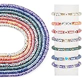 Pandahall 7 Strands 6mm Flat Polymer Clay Beads Speckled Vinyl Heishi Beads 7 Colors Pearlized Colorful Disc Clay Spacer Beads for Friendship Bracelet Necklace Earring Making