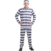 Men's Vintage Prisoner Costume - Striped Shirt, Pants, and Hat Set