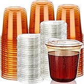 100 Sets Disposable Stemless Glasses With Strawless Sip Lids,PET Drinking Cups,Clear Plastic Coffee Cup for Iced Coffee, Smoothie, Cold Beverage, Drink Shop and Christmas Party Supply (Orange, 12 oz)