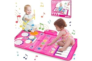 FLYART 1 2 3 Year Old Girl Birthday Gift Toys, 2 in 1 Musical Toys for Toddlers 1-3 Piano Keyboard & Drum Mat with 2 Drum Sticks Toddler Toys Age 1-2, Baby Toys for 1 Year Old Toys for 2 Year Old Girl