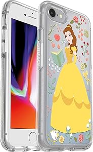 OtterBox Symmetry Series Disney Power of Princess Case for iPhone SE (2nd gen - 2020) and iPhone 8/7 (NOT Plus) - Retail Packaging - Intelligent Rose (Belle) (Silver Flake/Clear/Belle Graphic)