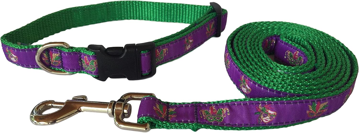 Preston Mardi Gras Dog Collar and Leash Set in Purple