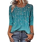 Zeagoo 3/4 Length Sleeve Women Tops Crew Neck Blouses Dressy Casual Summer T Shirts Loose Fit Business Work Clothes