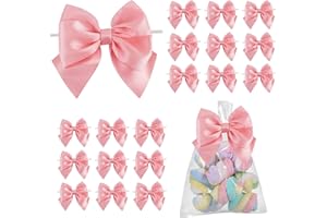 LiBongTa 4 Inch Pink Gift Bow Satin Ribbon Bows for Crafts, Pre-Tied Bows, Twist Tie Bow for Treat Bags, Premade Decorative Bow, Wrapping Bows for Presents, Wedding, Baby Shower-24 Counts